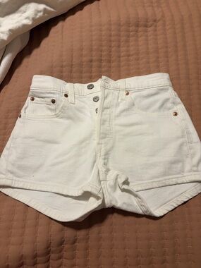 Levi's White High-Waist Button-Fly Denim Shorts